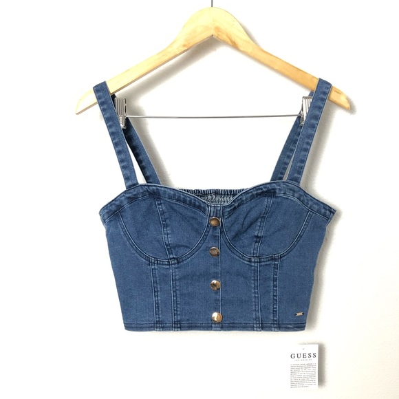 GUESS NWT Bustier Denim Jeans Crop top - Picture 3 of 8